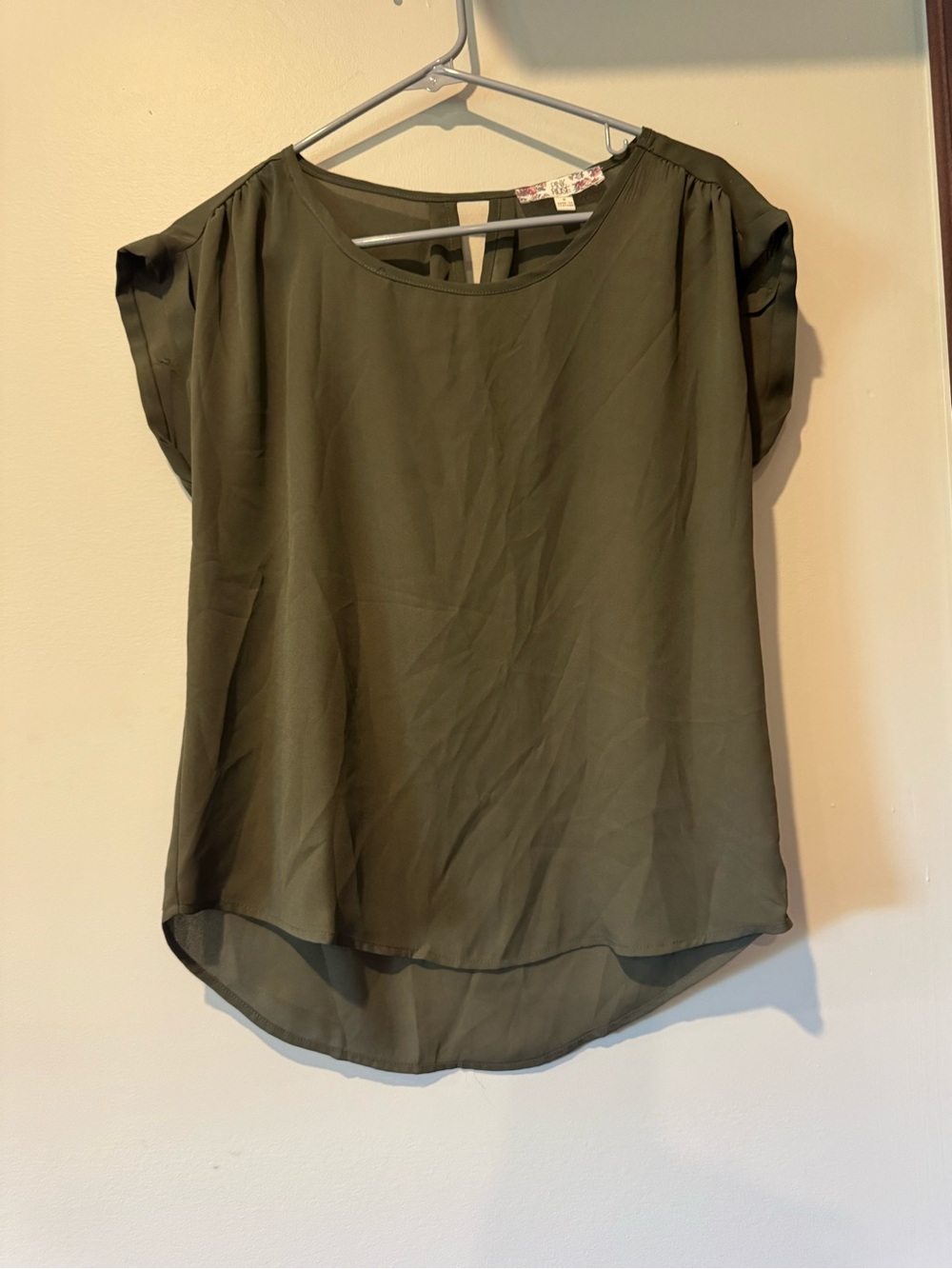 Pink Rose Olive Green Short Sleeve Blouse